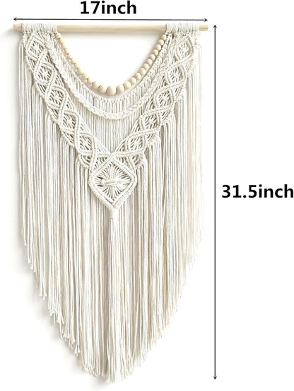 Macrame Wall Hanging – Geometric, 31.5" x 17", Wood Bead