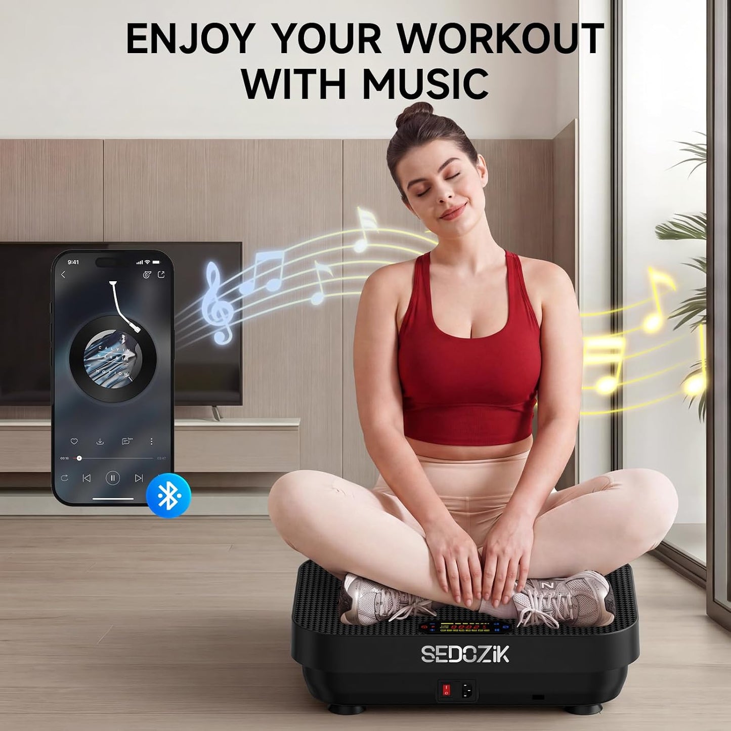 Vibration Plate Exercise Machine with Resistance Bands Bluetooth 450 lb Capacity Black