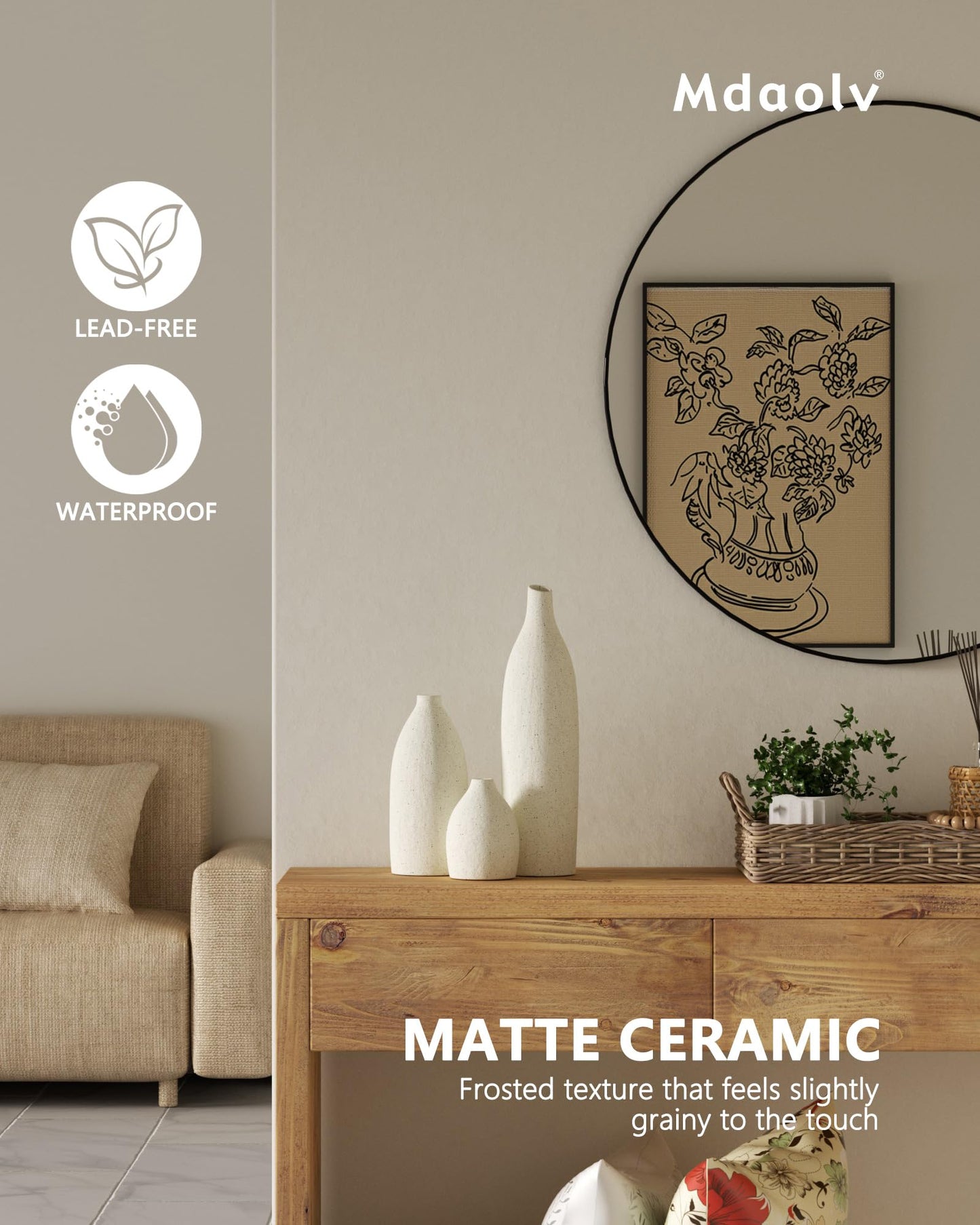 Matte Clay Flower Vase Set of 3 – Cream White, Nordic