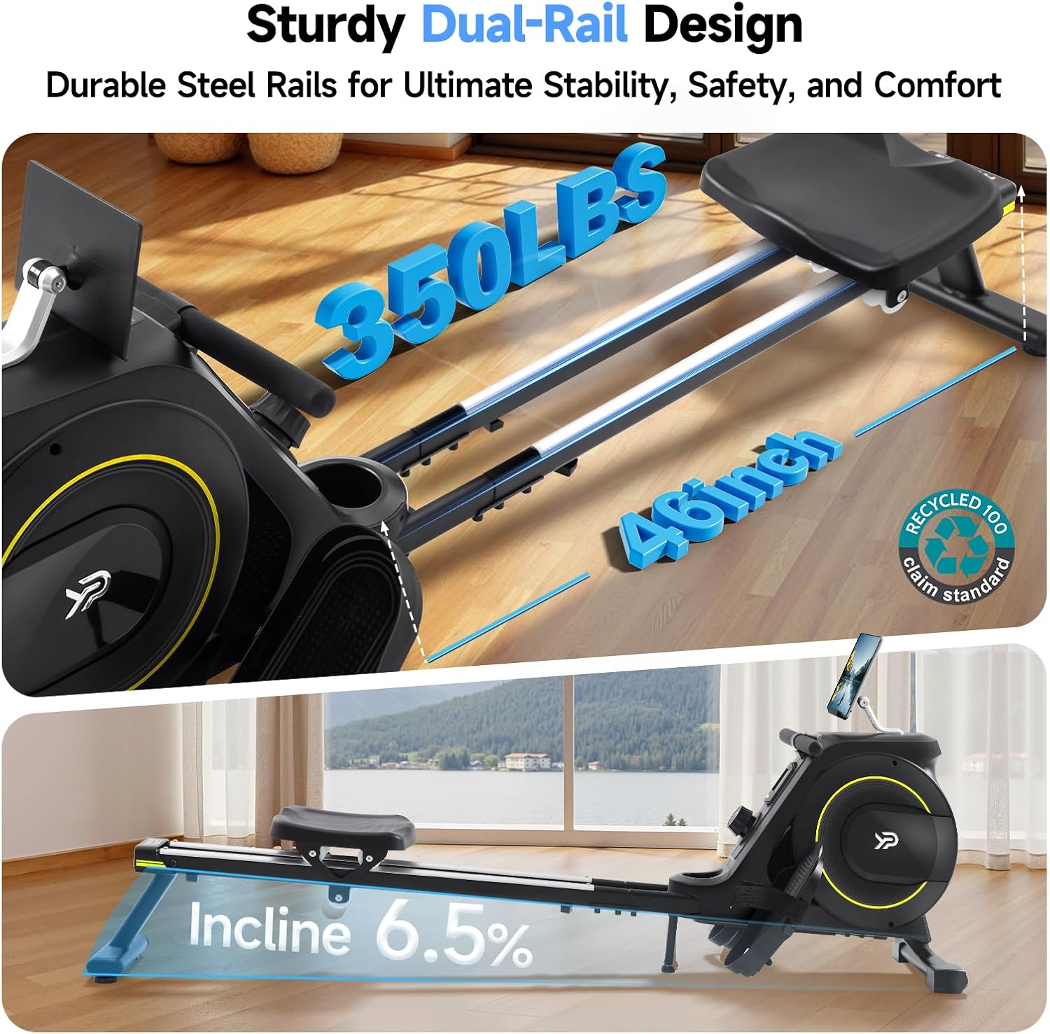 YPOO Magnetic Rowing Machine Foldable 350 lb Capacity 16-Level Silent Resistance Full-Body Cardio Home Gym RM930