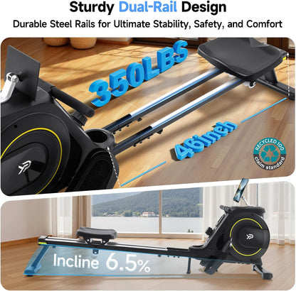 YPOO Magnetic Rowing Machine Foldable 350 lb Capacity 16-Level Silent Resistance Full-Body Cardio Home Gym RM930