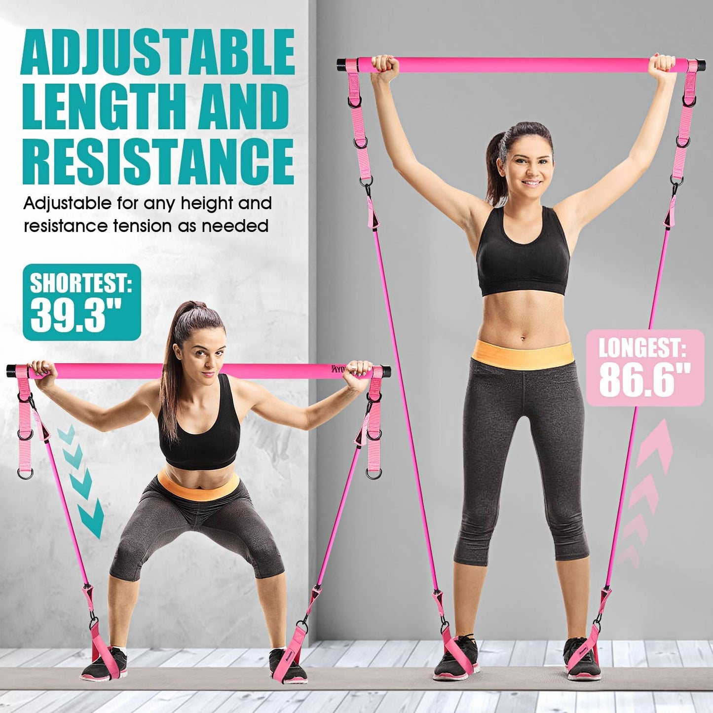 Ayombo Pilates Bar Kit with Resistance Bands Adjustable 3-Section Portable Home Gym Equipment