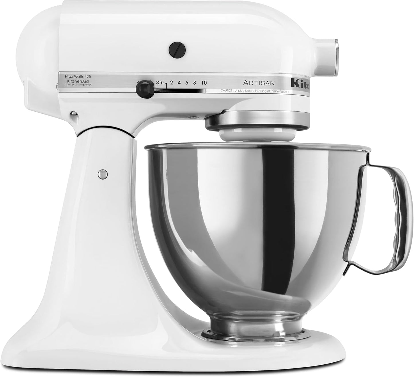 KitchenAid Artisan 5 Qt Tilt-Head Stand Mixer 325W 10-Speed with Flat Beater Dough Hook Wire Whip Pouring Shield 23 lb KSM150PS