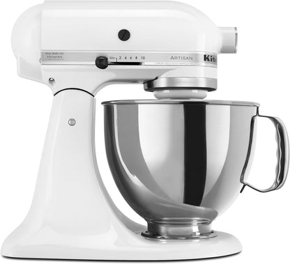 KitchenAid Artisan 5 Qt Tilt-Head Stand Mixer 325W 10-Speed with Flat Beater Dough Hook Wire Whip Pouring Shield 23 lb KSM150PS