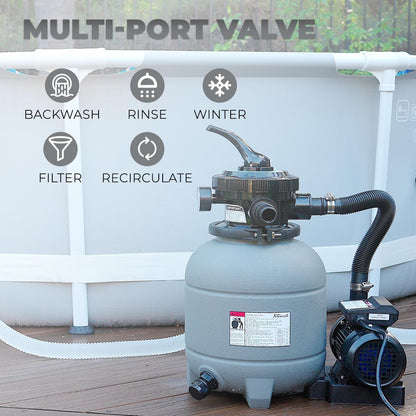 XtremepowerUS 12-Inch Above Ground Pool Sand Filter System 0.25 HP 2400 GPH Pump 7-Way Valve for Pools Up to 10,000 Gallons Black 75030