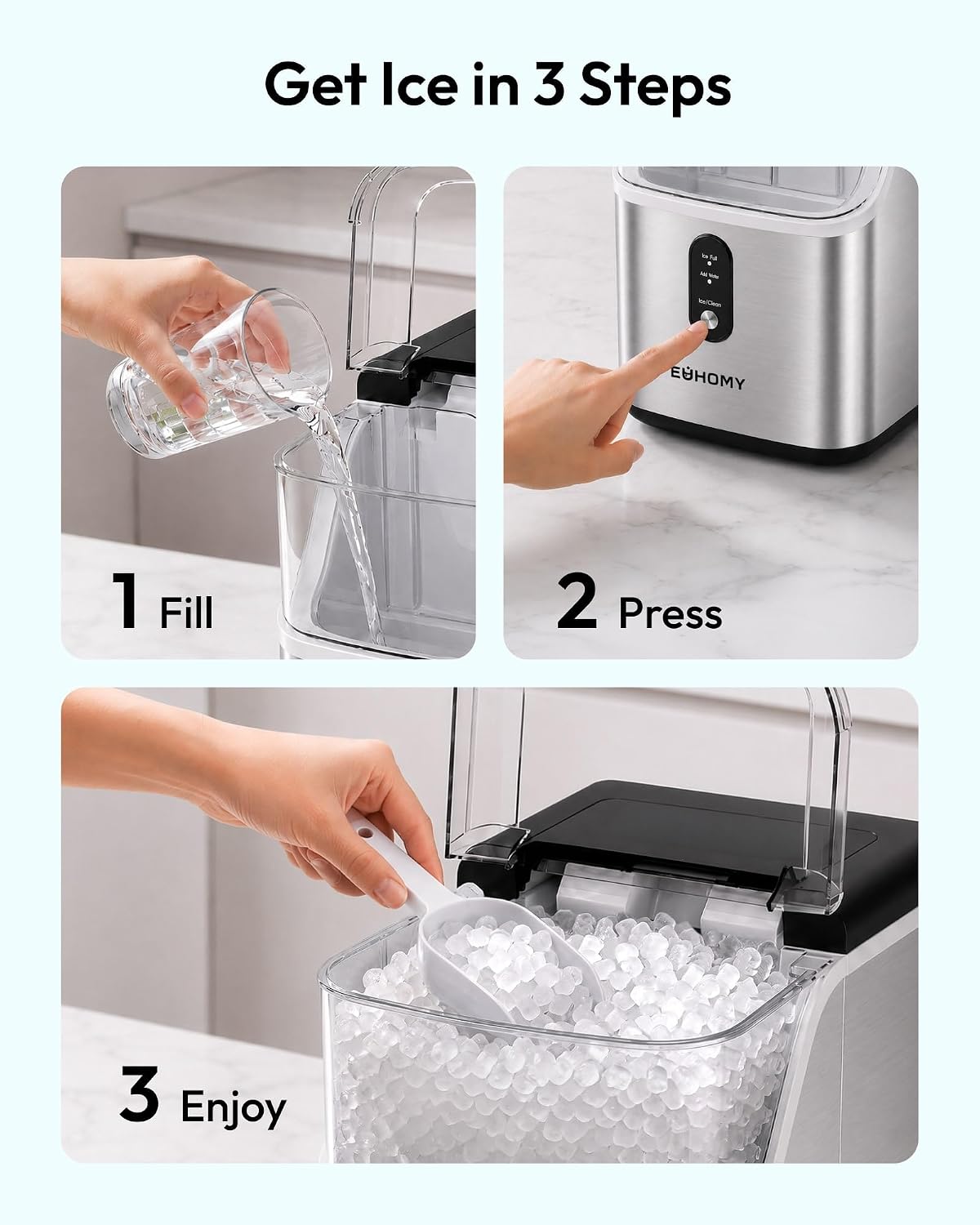 EUHOMY Nugget Ice Maker Countertop Chewable Pellet Ice Machine Self-Cleaning 35 lbs/Day Portable