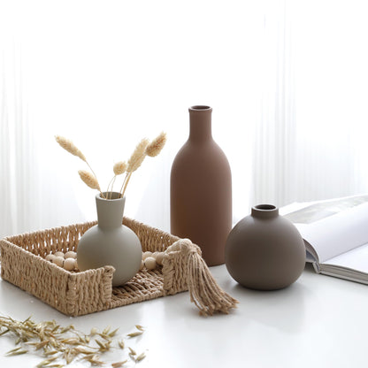 Ceramic Vase Set of 3 – Brown Farmhouse Style