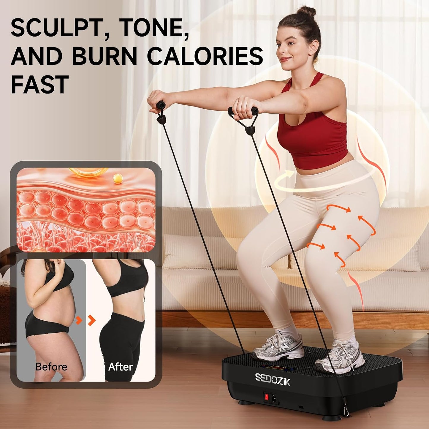 Vibration Plate Exercise Machine with Resistance Bands Bluetooth 450 lb Capacity Black