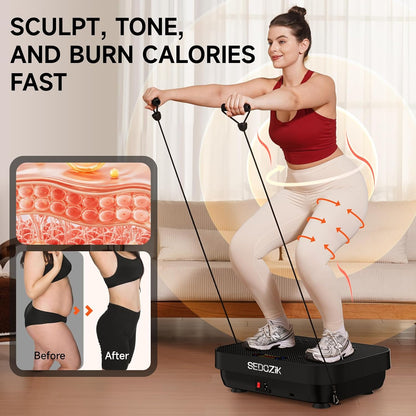 Vibration Plate Exercise Machine with Resistance Bands Bluetooth 450 lb Capacity Black