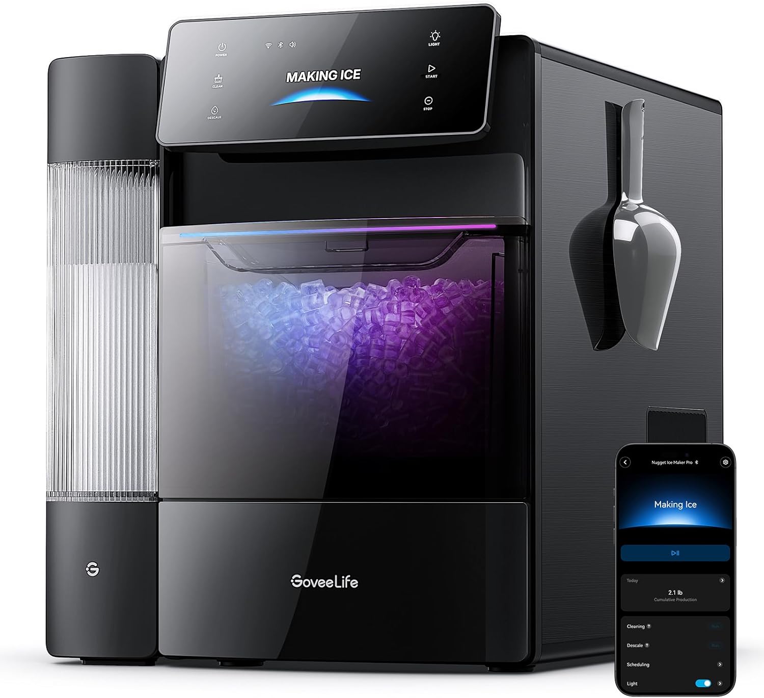 GoveeLife Smart Nugget Ice Maker Pro 60 lbs/Day 6-Minute Ice 40dB Ultra-Quiet App Control Self-Cleaning