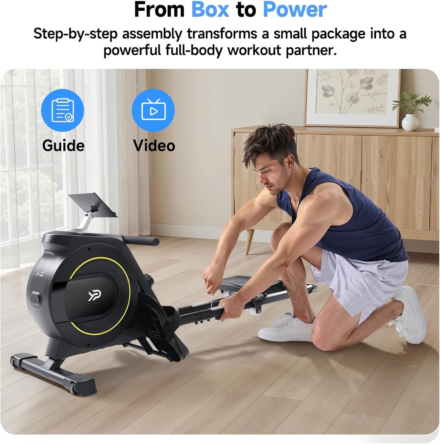 YPOO Magnetic Rowing Machine Foldable 350 lb Capacity 16-Level Silent Resistance Full-Body Cardio Home Gym RM930