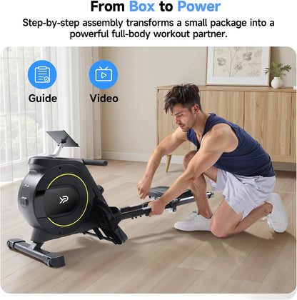 YPOO Magnetic Rowing Machine Foldable 350 lb Capacity 16-Level Silent Resistance Full-Body Cardio Home Gym RM930