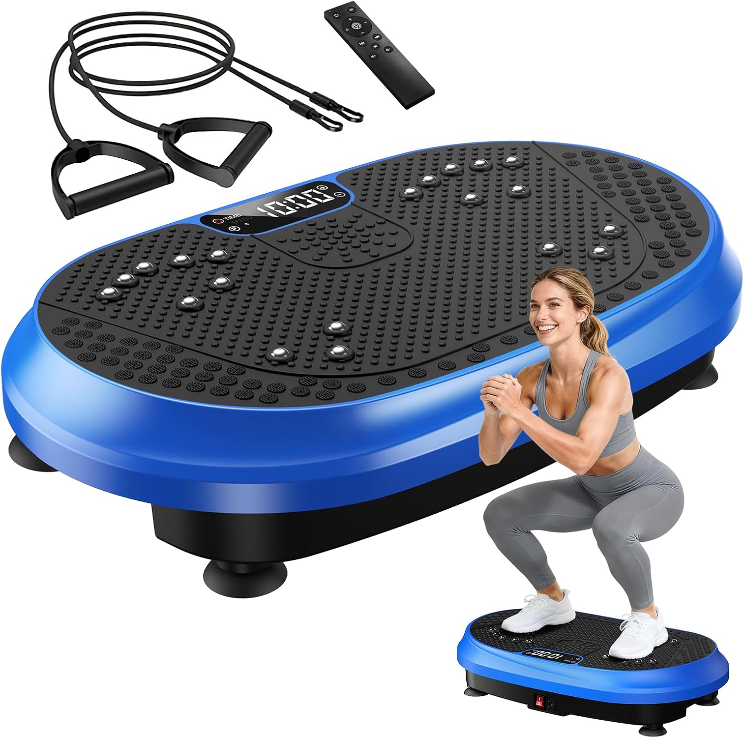 HVX Vibration Plate Exercise Machine 450 lb Capacity Full Body Shaker with Resistance Bands Blue