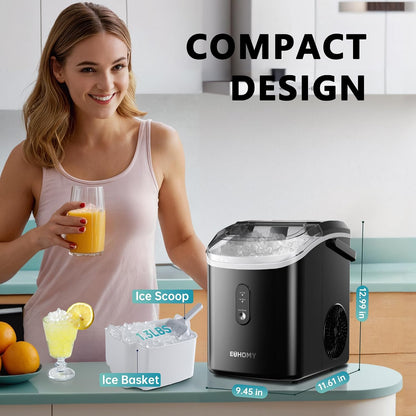 EUHOMY Nugget Ice Maker Countertop Chewable Pellet Ice Self-Cleaning 34 lbs/Day Portable