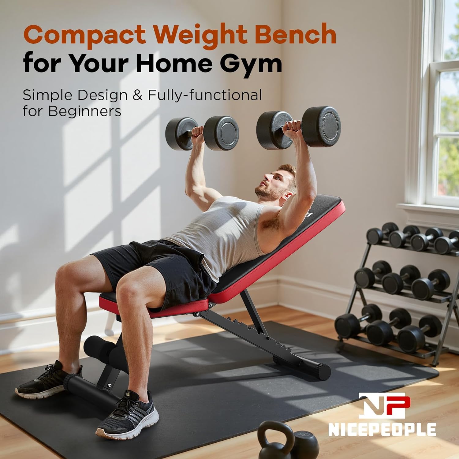 NICEPEOPLE Adjustable Weight Bench 660 lb Capacity 8 Backrest Positions Foldable Strength Training for Home Gym