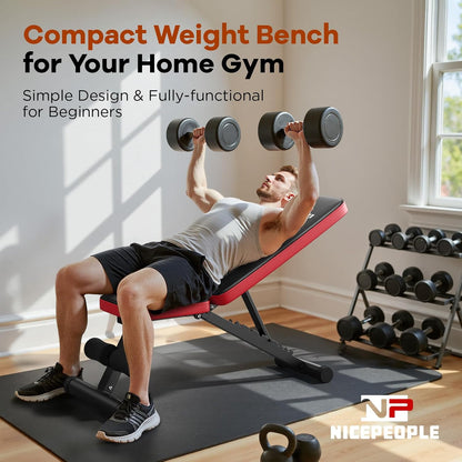 NICEPEOPLE Adjustable Weight Bench 660 lb Capacity 8 Backrest Positions Foldable Strength Training for Home Gym