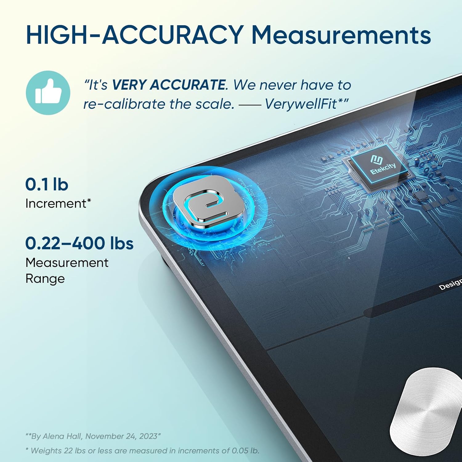 Etekcity Apex HR Smart Fitness Scale Wi-Fi Body Weight BMI Body Fat Muscle Mass Heart Rate TFT Display Tempered Glass 400 lb