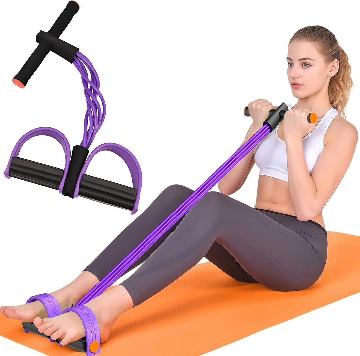 Hacole 6-Tube Pedal Resistance Band with Handles Natural Rubber Full Body Exercise Equipment for Abdomen Waist Arm Leg Pilates