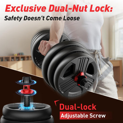 FITPLAM 5-in-1 Adjustable Dumbbell Set Barbell Kettlebell Push-Up Stand Weight Plates Home Gym 45 lb