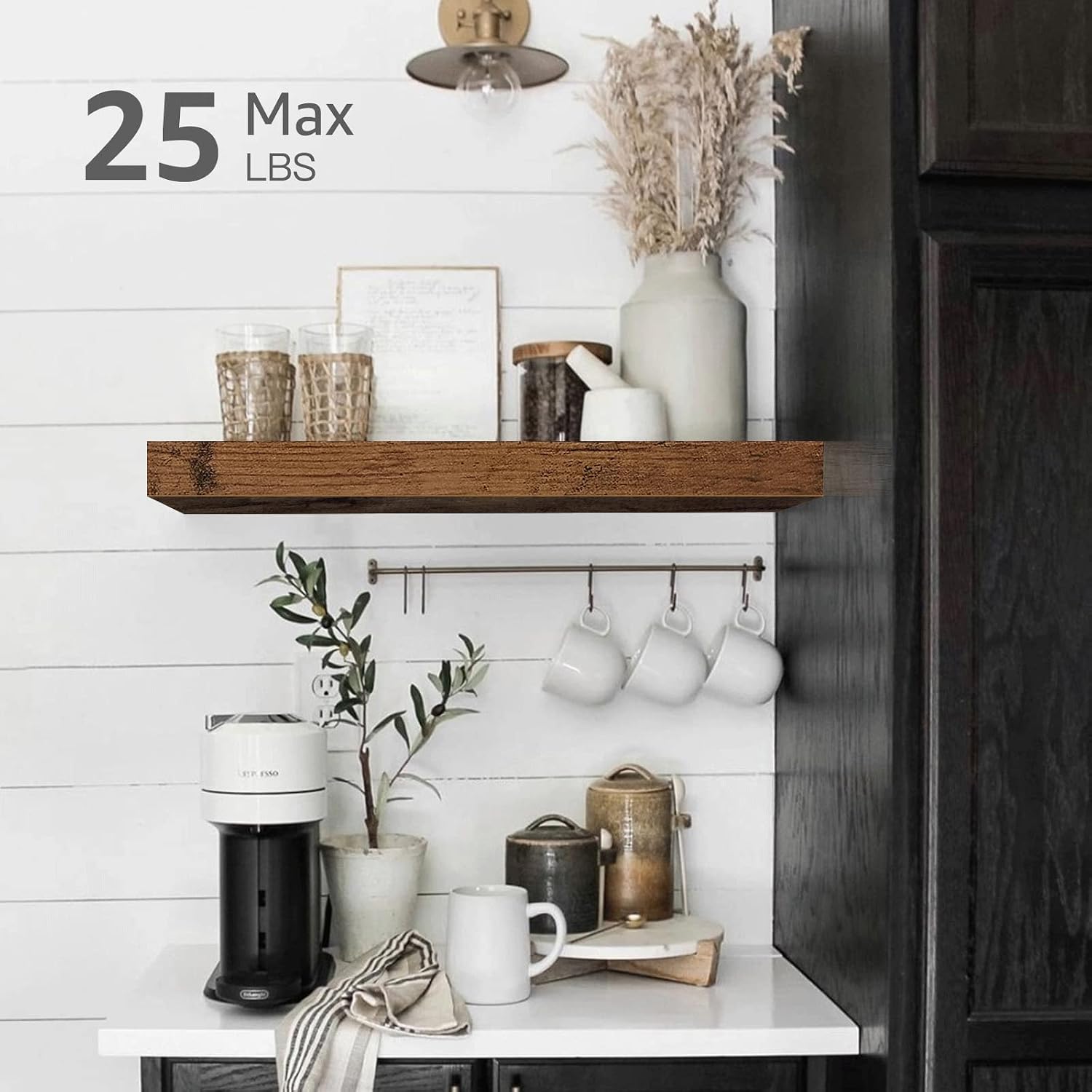 QEEIG Farmhouse Floating Shelves Wall Mounted 15.7 in Set of 2 Engineered Wood Rustic Brown 008-40BN