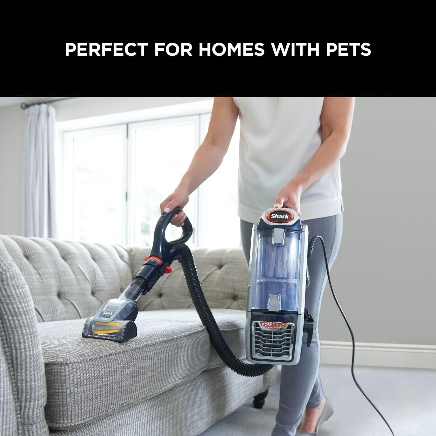 Shark NZ801UKT DuoClean Powered Lift-Away Upright Vacuum Anti Hair Wrap HEPA 0.22 gal Corded 750W 14.3 lb Navy/Orange
