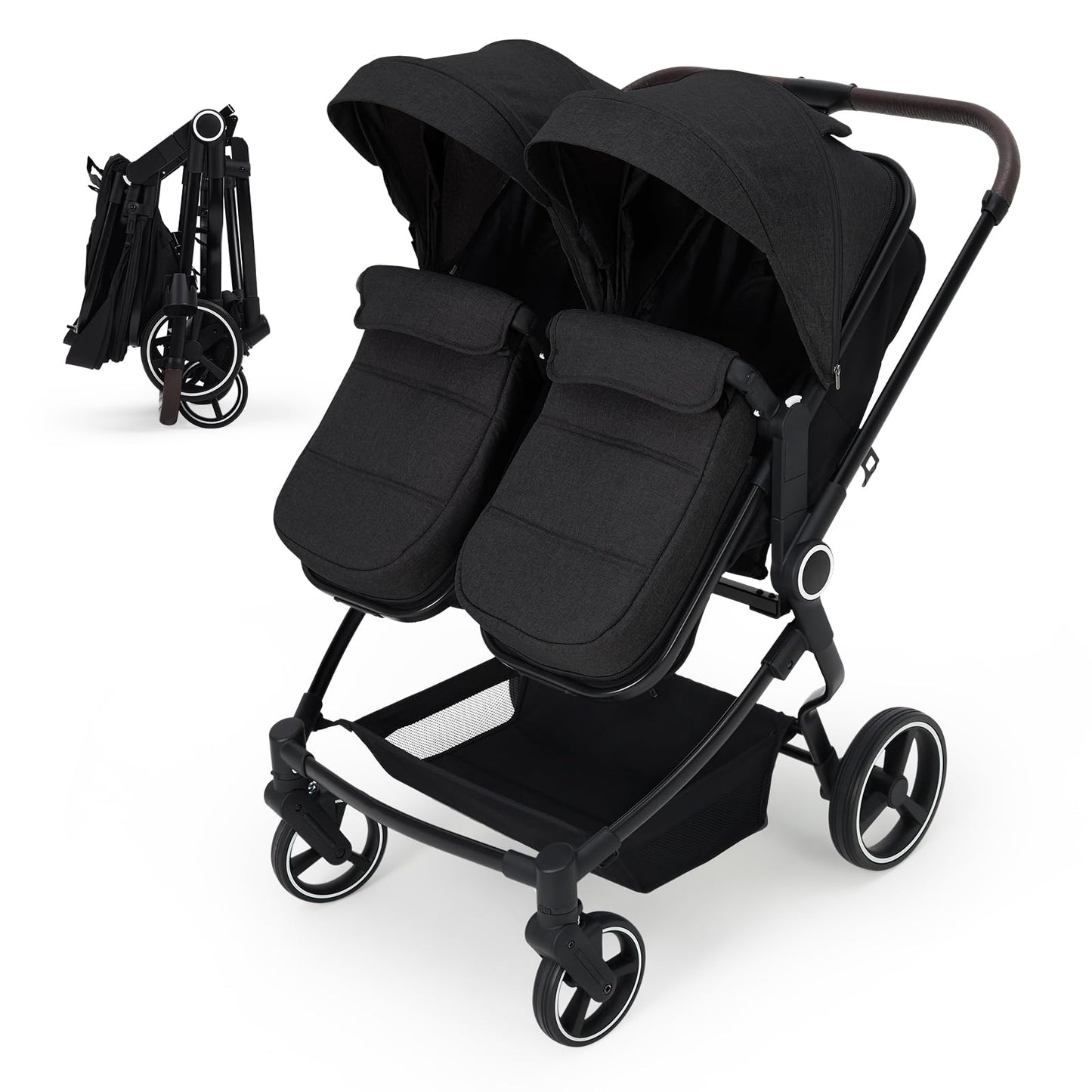 Lightweight double stroller for twins with reclining seats, adjustable canopy, 5-point harness, and high landscape design for infants and toddlers