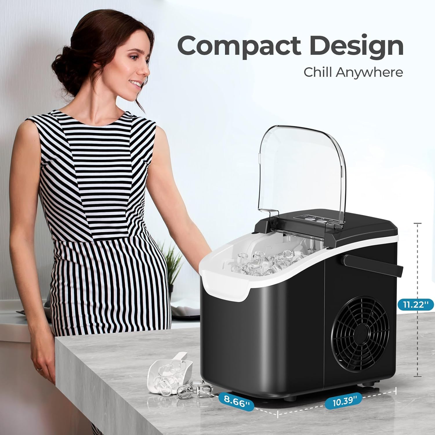 Antarctic Star Countertop Ice Maker 26 lbs/Day 6-Minute Bullet Ice Self-Cleaning Portable Black