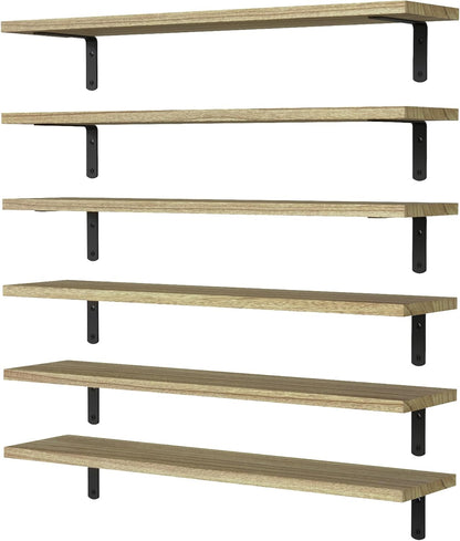 WOPITUES Floating Shelves Set of 6 Wall Mounted Wood Farmhouse Shelf 16.5 Inch Rustic Brown HM011A