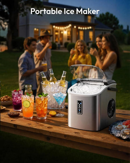 EUHOMY Countertop Ice Maker 26 lbs/Day 9 Cubes in 6 Mins Self-Cleaning Portable with Handle Scoop 2 Sizes