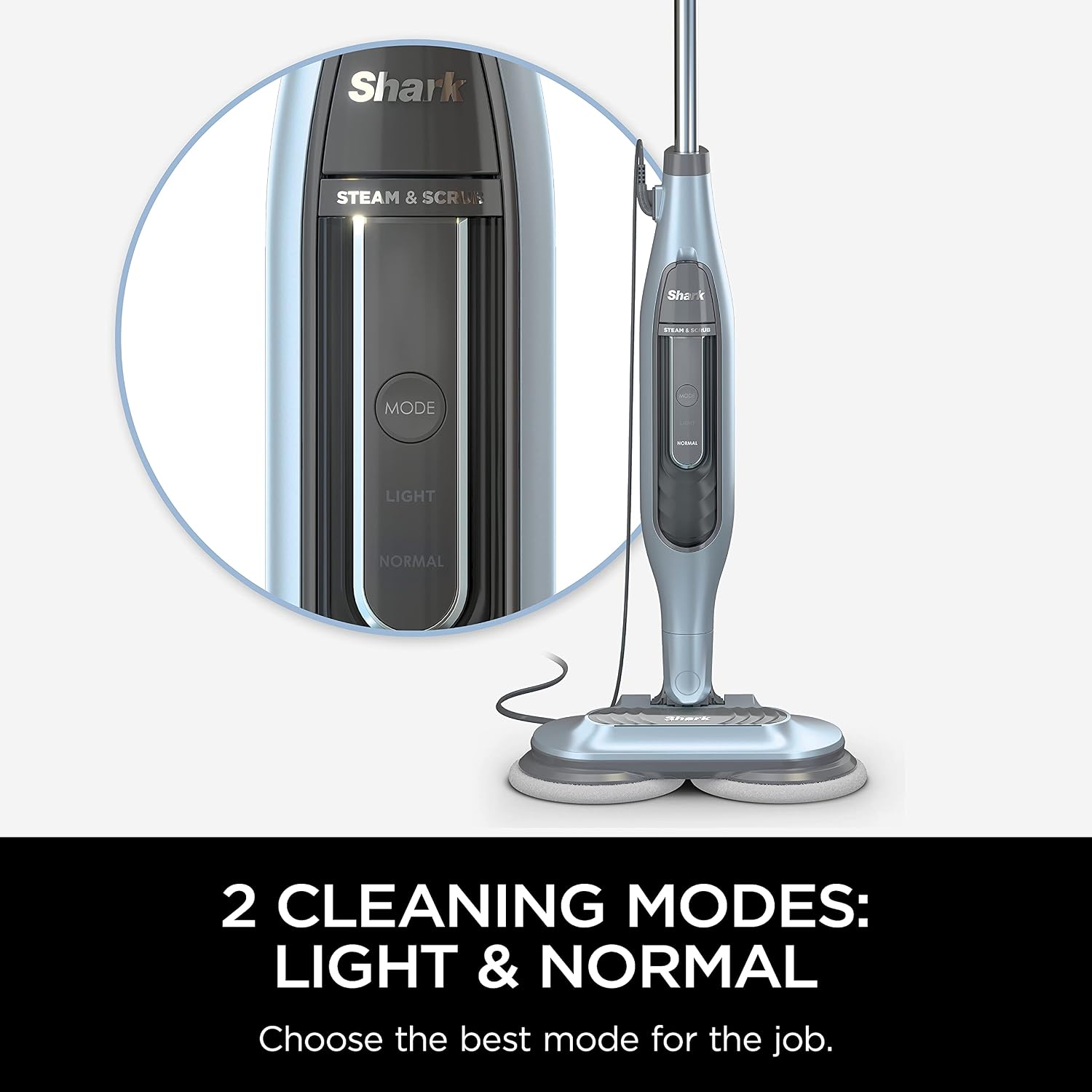 Shark Steam & Scrub All-in-One Scrubbing and Sanitizing Steam Mop 2 Steam Modes 1120W 22 ft Cord 7.7 lb Pure Water Blue S7000AMZ