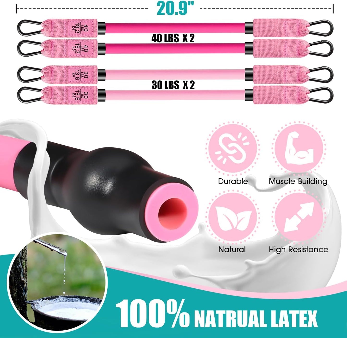 Ayombo Pilates Bar Kit with Resistance Bands Adjustable 3-Section Portable Home Gym Equipment