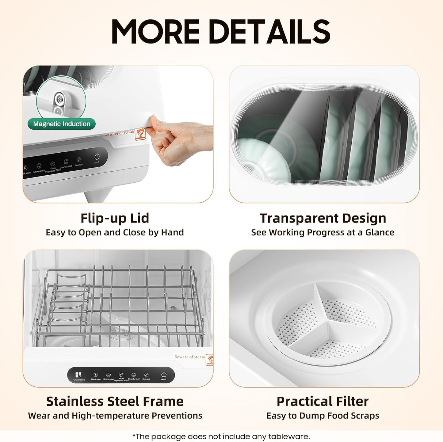 KUMOYOU Mini Portable Countertop Dishwasher 5 Wash Programs 162°F High-Temp 6 Place Settings White QQ#821