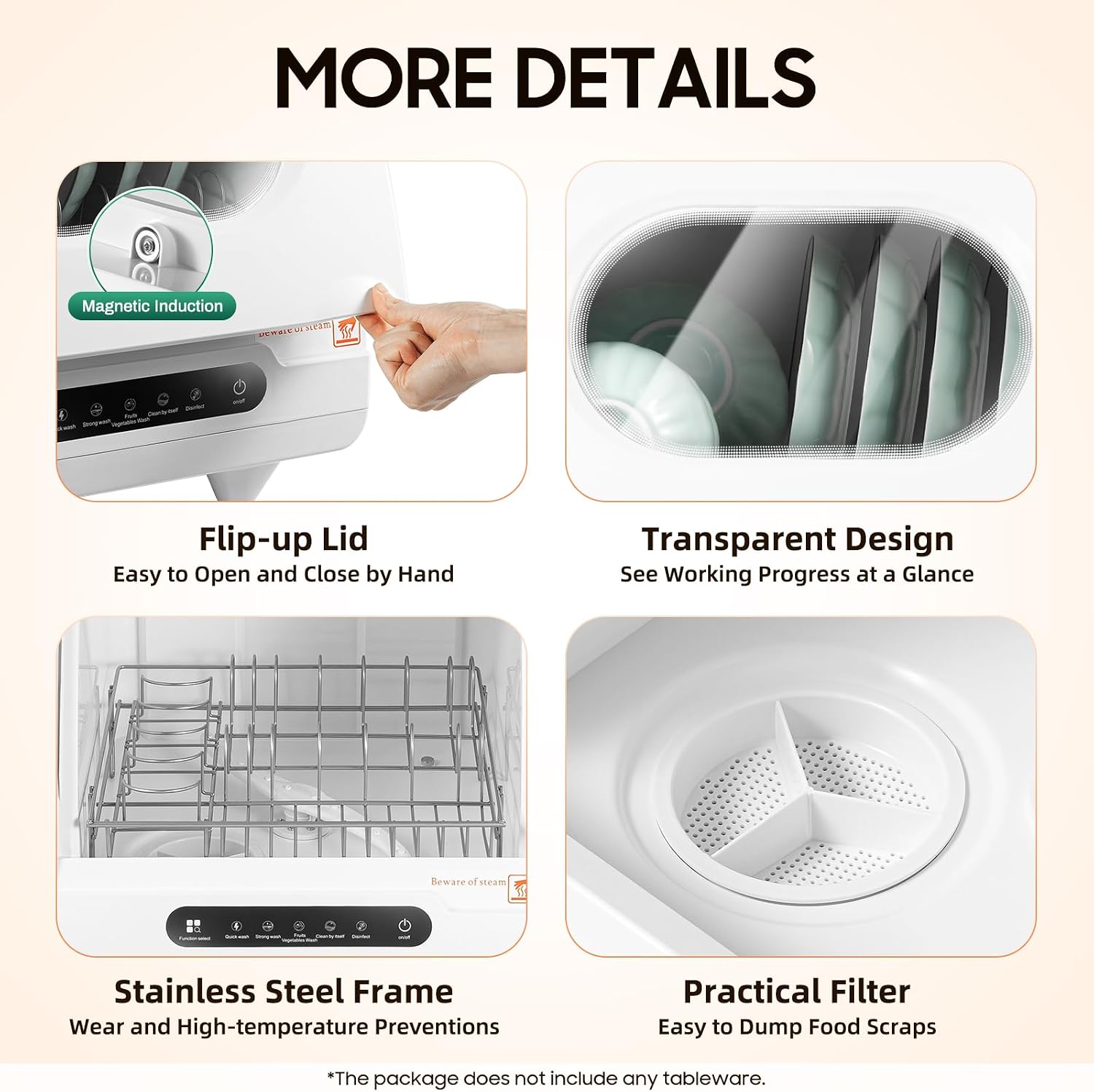 KUMOYOU Mini Portable Countertop Dishwasher 5 Wash Programs 162°F High-Temp 6 Place Settings White QQ#821