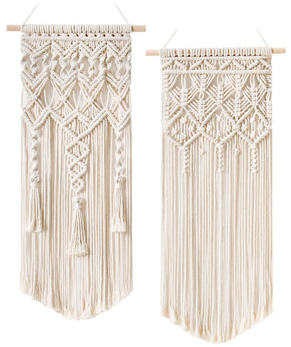 Macrame Woven Wall Hanging – Set of 2, Boho Geometric