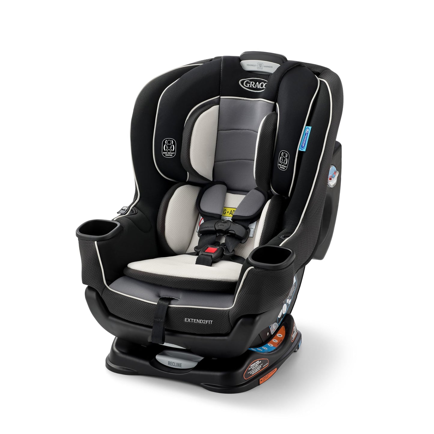 Graco Extend2Fit convertible baby car seat in Gotham with adjustable extension panel for extra legroom, rear and forward facing.