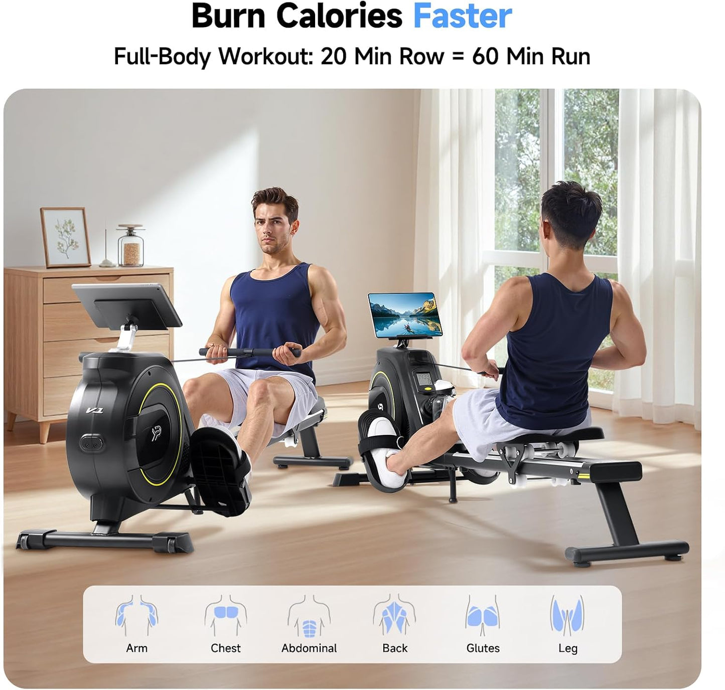 YPOO Magnetic Rowing Machine Foldable 350 lb Capacity 16-Level Silent Resistance Full-Body Cardio Home Gym RM930