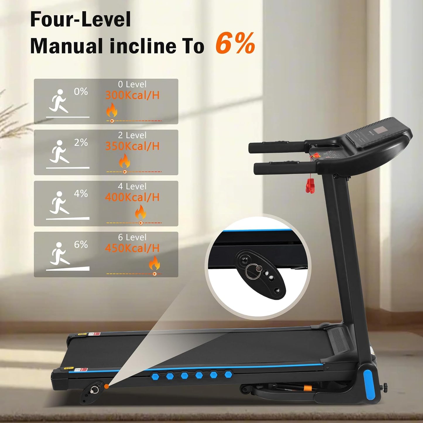 Incline Treadmill with 3.0 HP Motor 350 lb Capacity Auto-Folding Hydraulic System Black