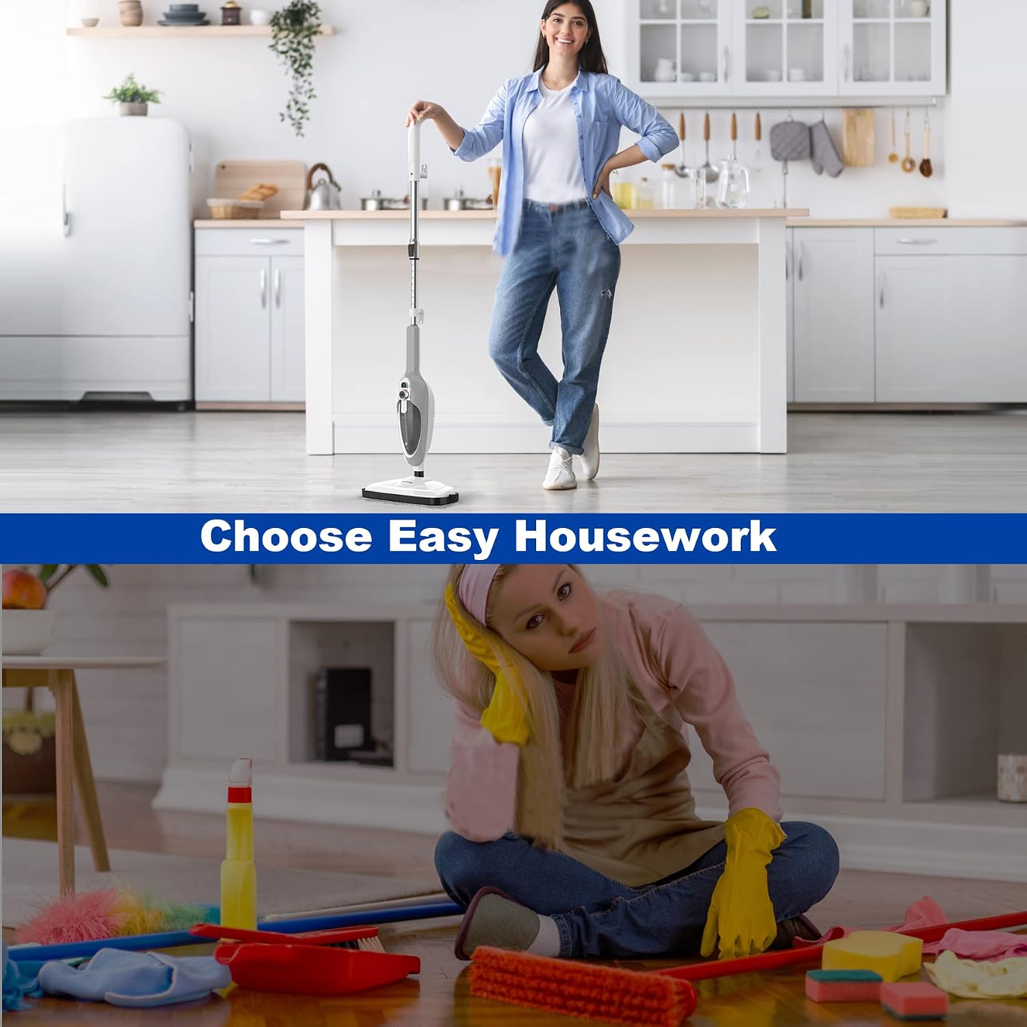 GorFanty GF-6610 10-in-1 MultiPurpose Handheld Steam Cleaner Detachable Floor Steamer Mop 1200W 300 ml Tank 23 ft Cord White/Grey