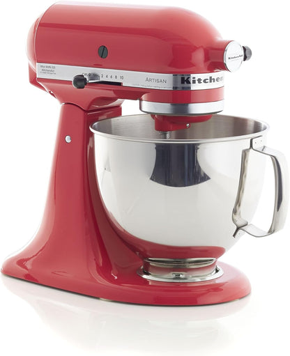KitchenAid Artisan 5 Qt Tilt-Head Stand Mixer 325W 10-Speed with Flat Beater Dough Hook Wire Whip Pouring Shield 23 lb KSM150PS
