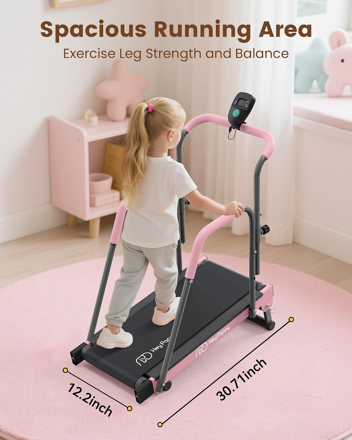 Heypappy Kids Manual Treadmill Adjustable Incline Handlebar Walking Pad 165 lb Capacity