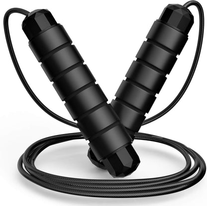 Loocio Tangle-Free Speed Jump Rope Adjustable Steel Cable with Ball Bearings Foam Handles for Men Women Kids Home Gym Fitness Black