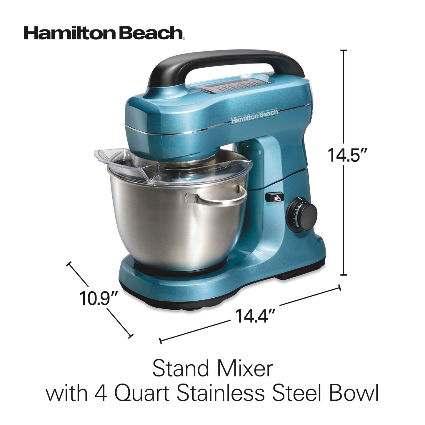 Electric Stand Mixer, 4 Quarts, Dough Hook, Flat Beater Attachments, Splash Guard, 7 Speeds with Whisk, Easy-Carry Top Handle, Blue