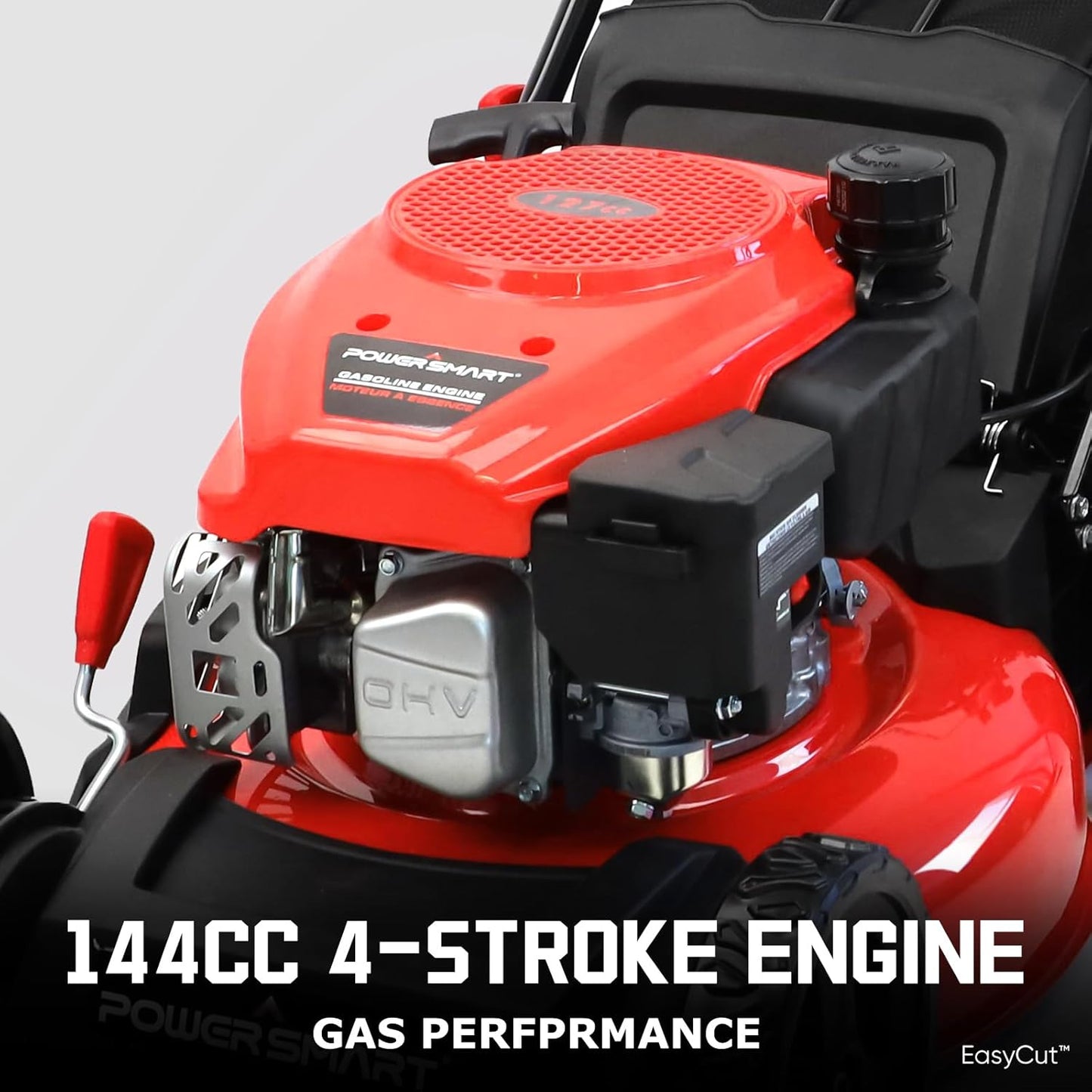 PowerSmart EasyCut 18-Inch 144cc Gas Push Lawn Mower 4-Cycle OHV Engine 3-in-1 Mulching Bagging Side Discharge Steel Deck 6-Position Height Adjustment Red DB8618P