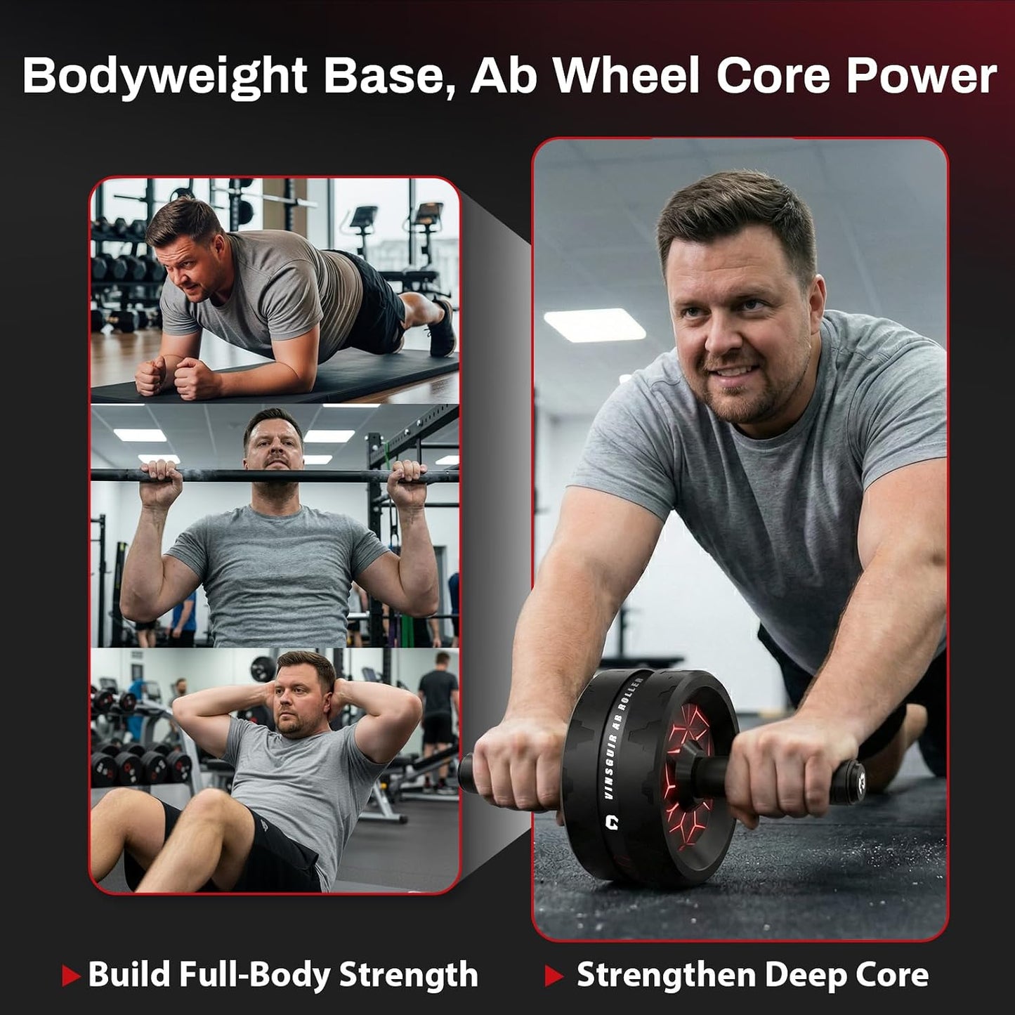 VINSGUIR Ab Roller Wheel Dual-Wide Core Strength Trainer with Knee Pad 440 lb Capacity