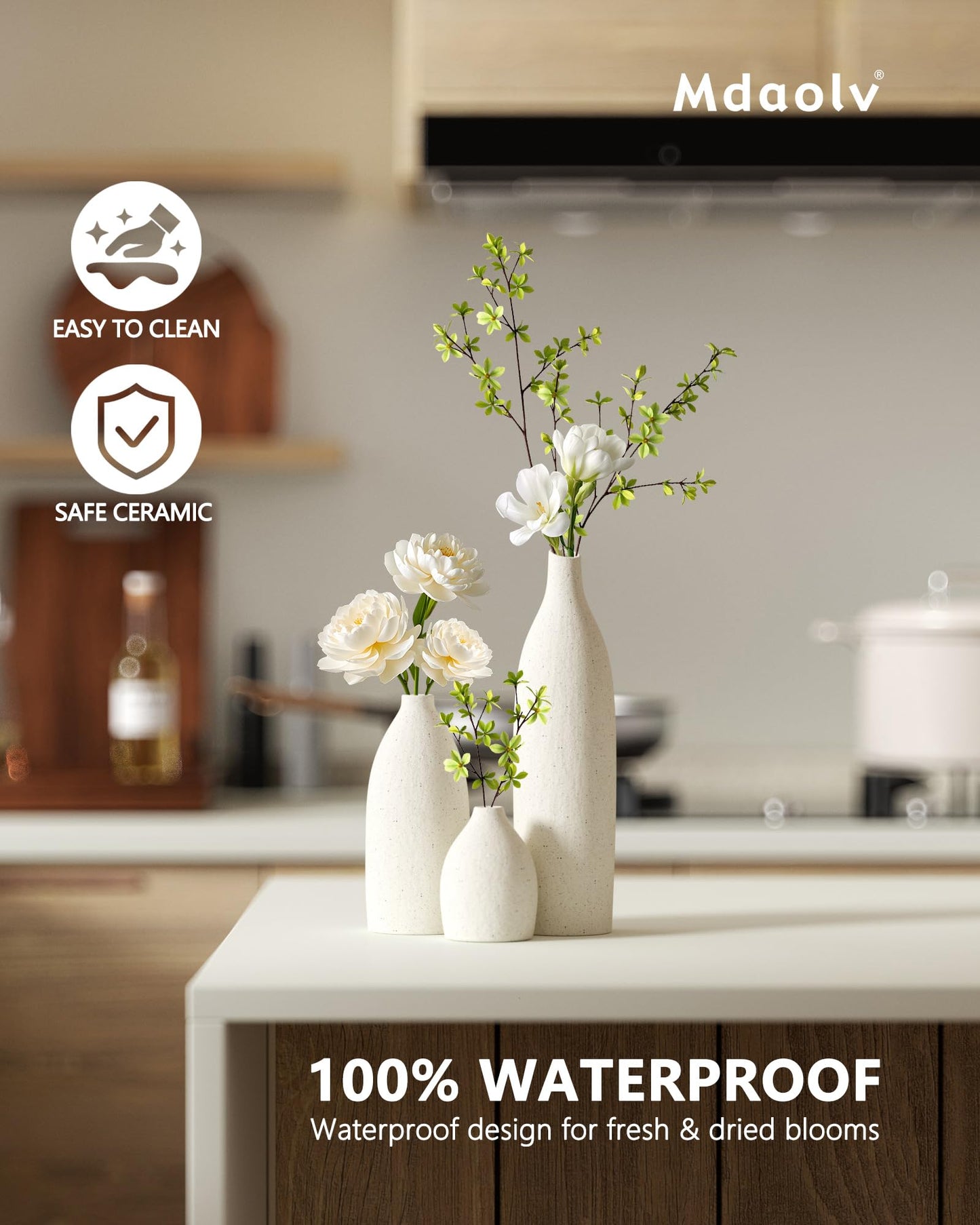 Matte Clay Flower Vase Set of 3 – Cream White, Nordic