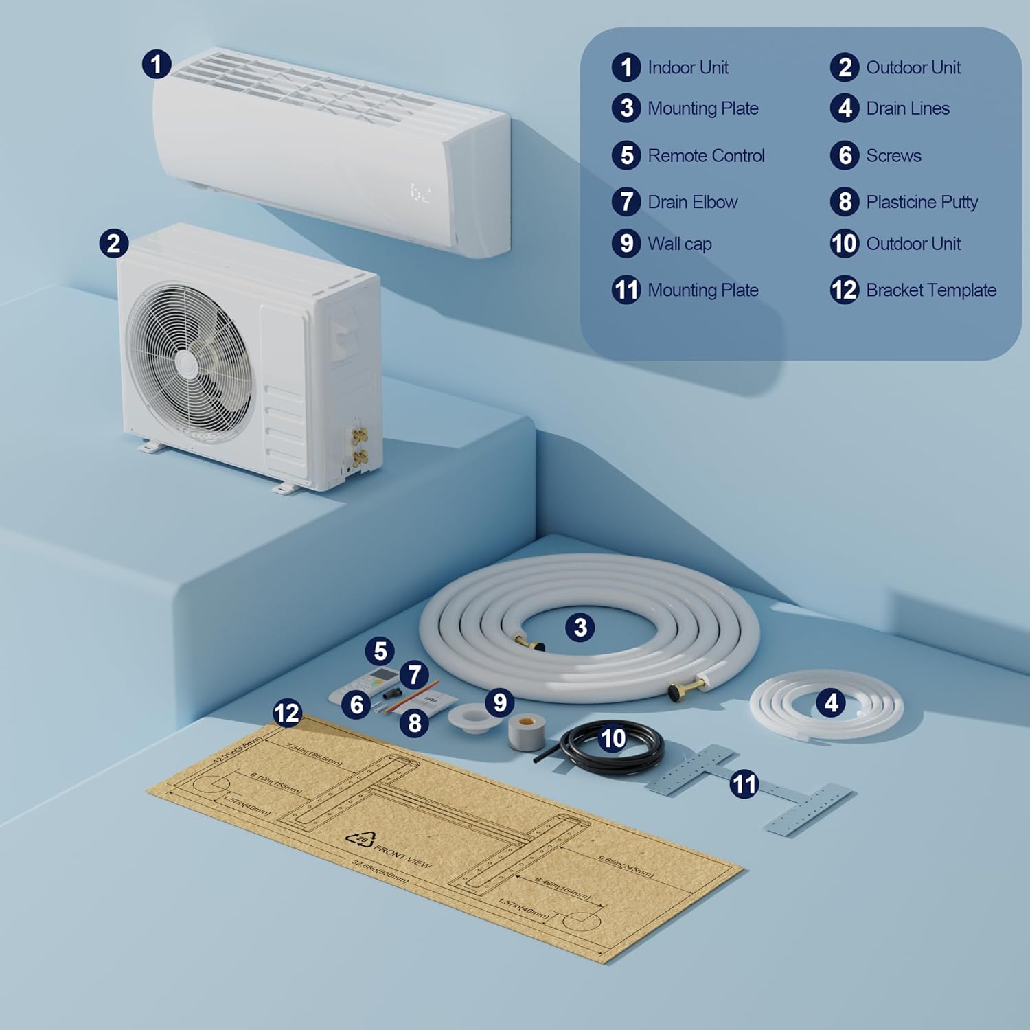 Mountman 9000 BTU Mini Split AC Heating System 19 SEER2 110/120V Ductless Inverter Heat Pump with Installation Kit