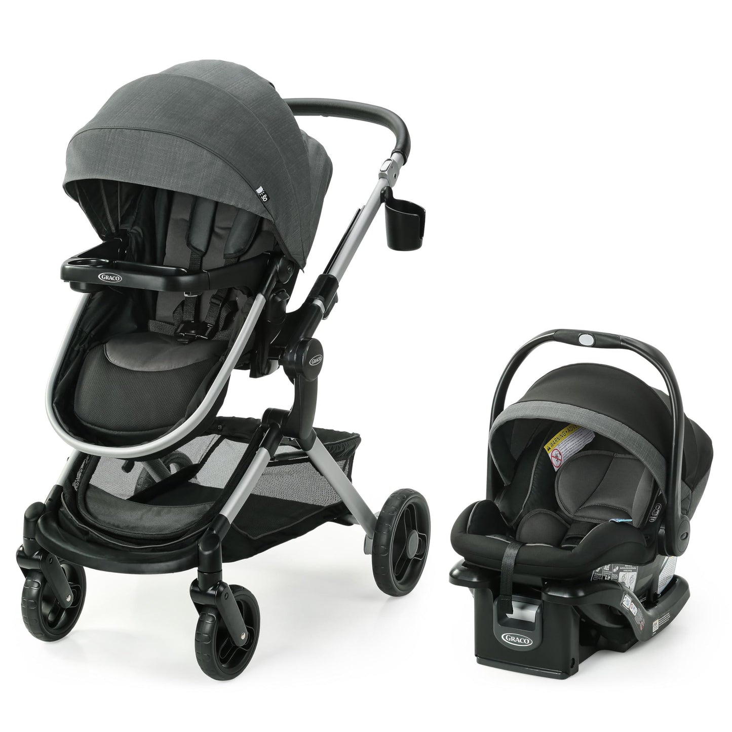 Graco Modes Nest 3-in-1 travel system with adjustable infant car seat carrier and toddler stroller, including SnugRide DLX infant car seat