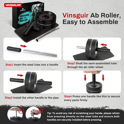 VINSGUIR Ab Roller Wheel Dual-Wide Core Strength Trainer with Knee Pad 440 lb Capacity