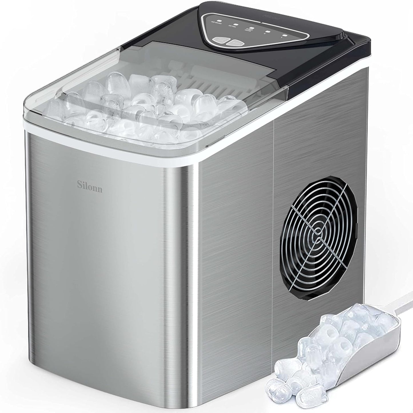 Silonn Nugget Ice Maker Countertop Chewable Pellet Ice Machine Self-Cleaning 36 lbs/Day Portable Black