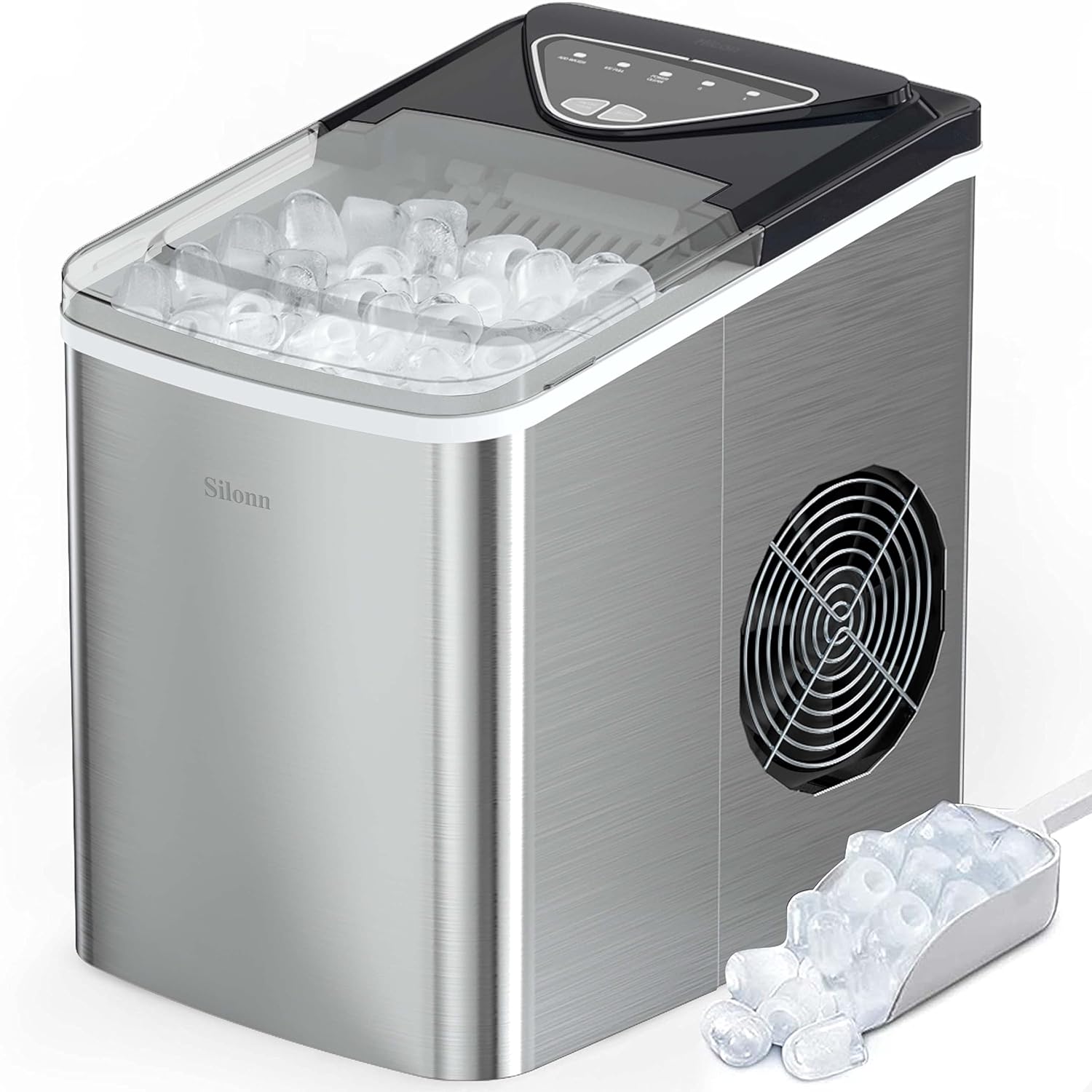 Silonn Nugget Ice Maker Countertop Chewable Pellet Ice Machine Self-Cleaning 36 lbs/Day Portable Black